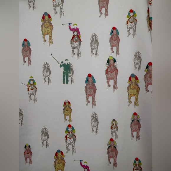 William Murray Golf Polo‎ Shirt Mens Medium White And They're Off Jockey Print - Picture 2 of 10